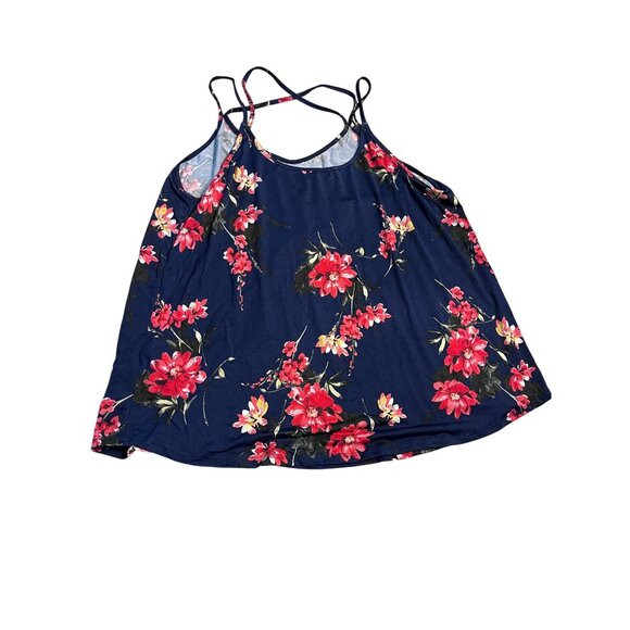 Papermoon Basima Floral Print Tank Top Navy With Strappy Back Womens Plus Sizes - Picture 2 of 4